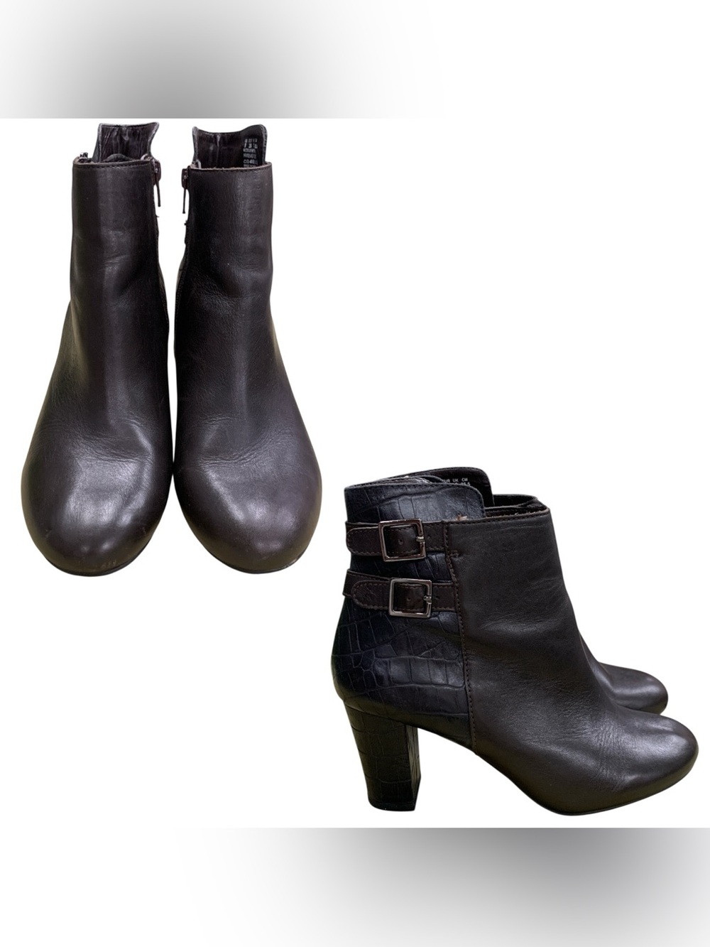 Hush Puppies Dark Brown Leather Ankle Boots with Buckle Accents S8